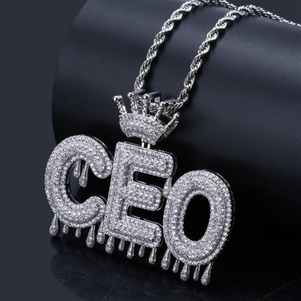 

Custom Name Iced Out Crown Letters Chain Pendants Necklaces Men's Charms Zircon Hip Hop Jewelry Gold Silver 24 inch Rope Chai2625