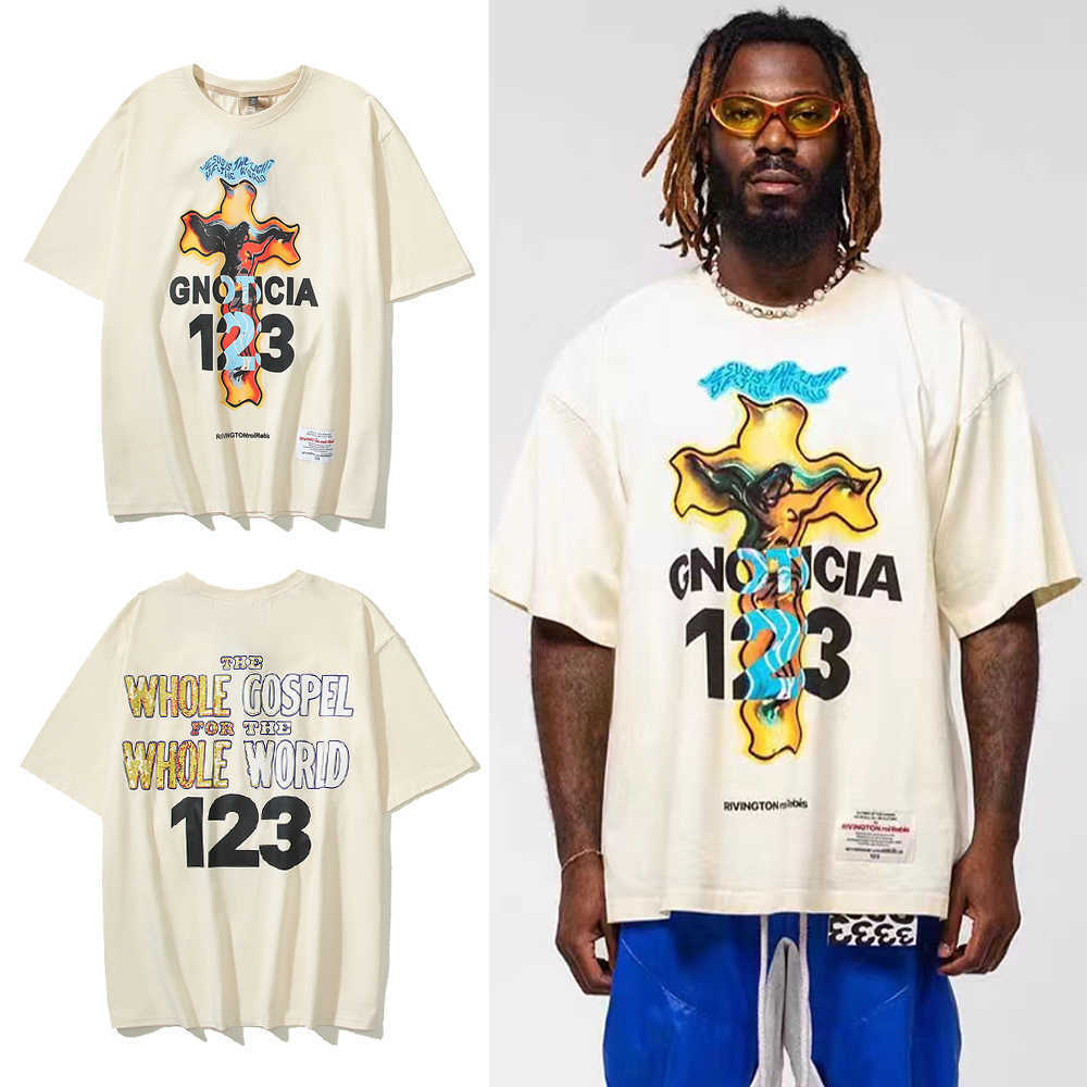 

ESS Tees T-Shirts fashion clothing American Summer RR123 Luxury Designer Sports Loose Burning Cross Print Crew Neck Short Sleeve T-shirt mens Non FOG womens, Pale apricot