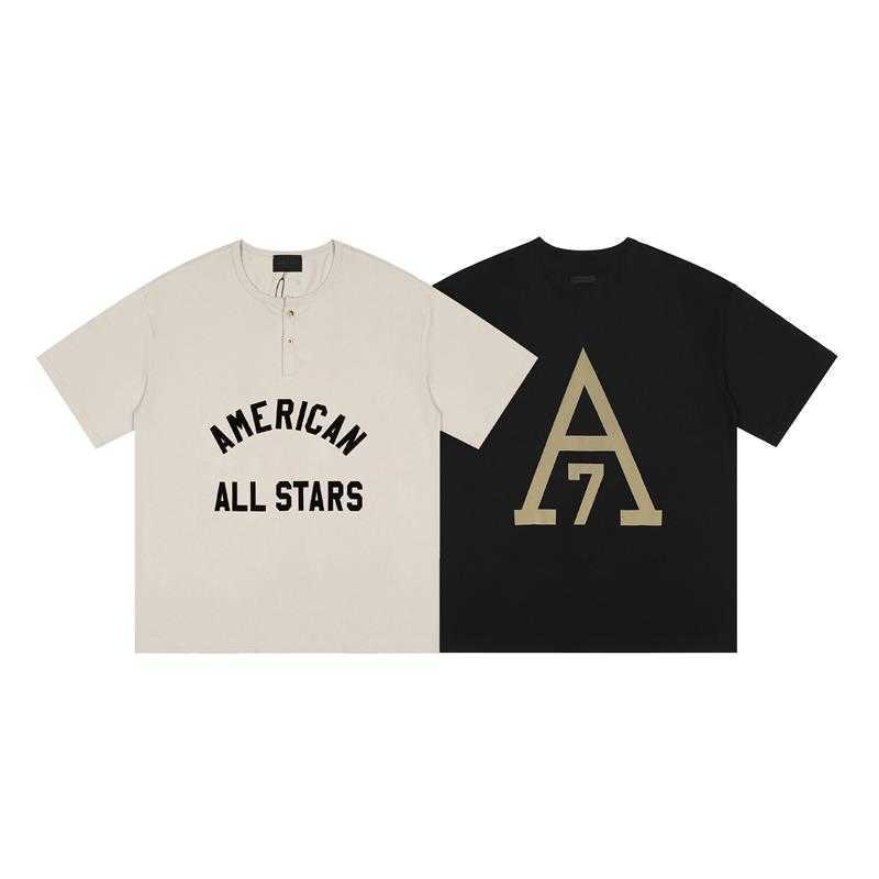

ESS Tees T-Shirts Luxury Designer fashion clothing Season 7 FOG FEARs OF GOD High Street Henry Collar Flocked American Men's Short Sleeve T-shirt, Black