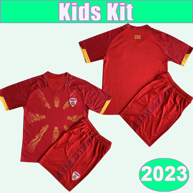 

2023 North Macedonia RISTOVSKI Kids Kit Soccer Jerseys ALIOSKI BARDHI TRAJKOVSKI RISTEVSKI VELKOVSKI Home Red Football Shirts Short Sleeve Uniforms, Tz13335 2023 home no socks