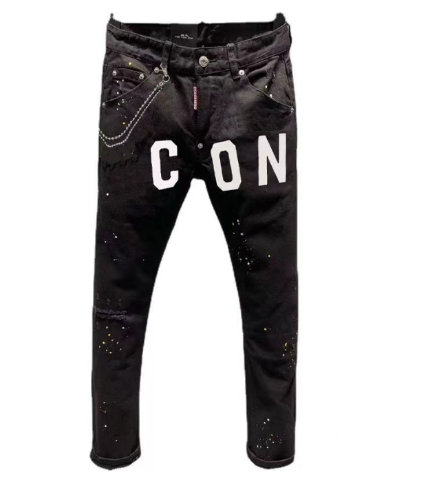 

Men's Jeans Dsquare European and American Luxury Designer d2 Slim Fit Elastic Embroidery Pants Fashion Swing Paint Clothing US Size 28-38 AMKL