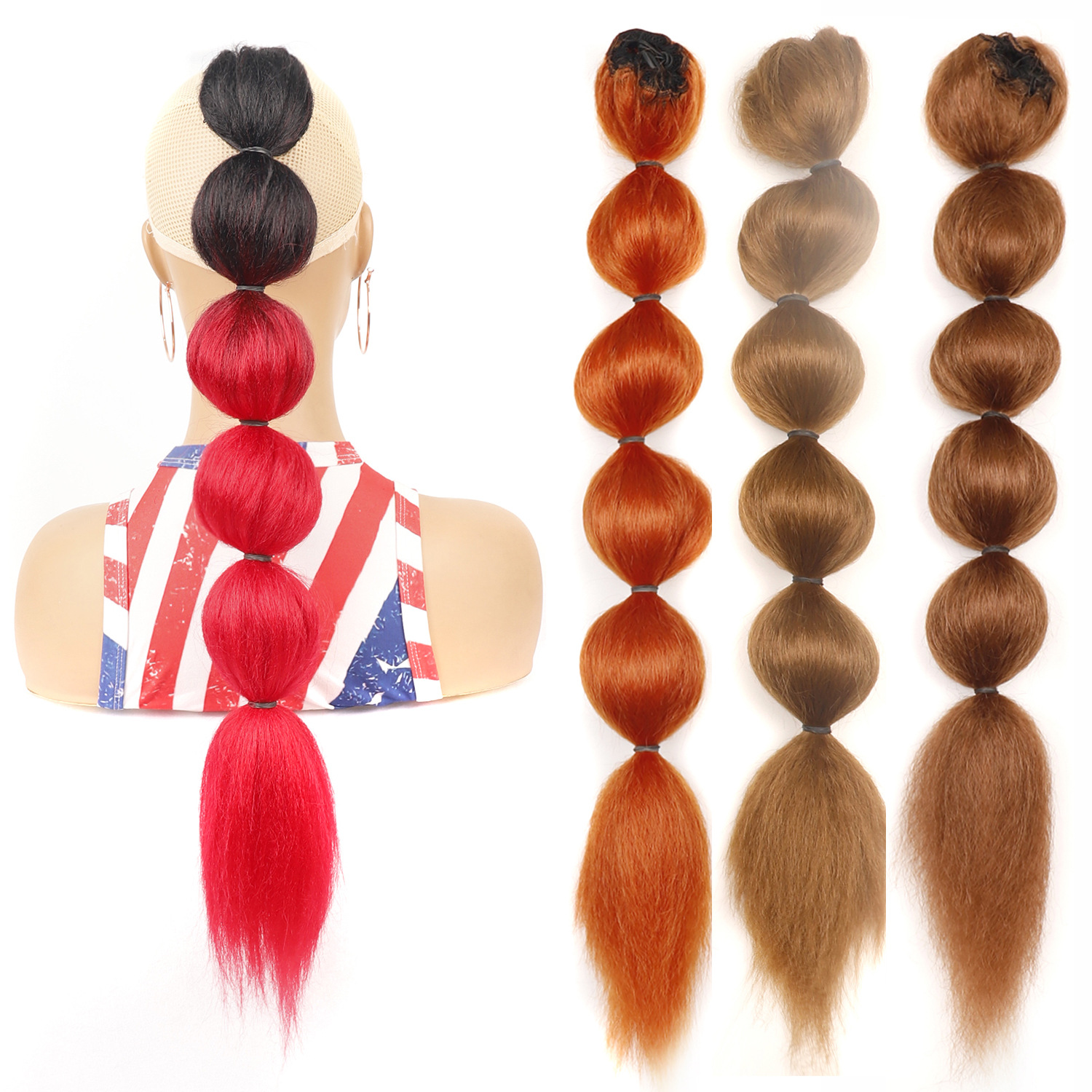 

Straight Hair Bubble Ponytails Heat Resistant Synthetic Drawstring Pony a bubble ponytail women smoke cable long fashion horsetail Fluffy lanterns