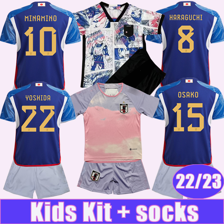

22 23 Japan Kids Kit Soccer Jerseys OSAKO YOSHIDA NAGATOMO SHIBASAKI HARAGUCHI MINAMINO KUBO Home Away Football Shirts, Tz11535 22 23 home no socks