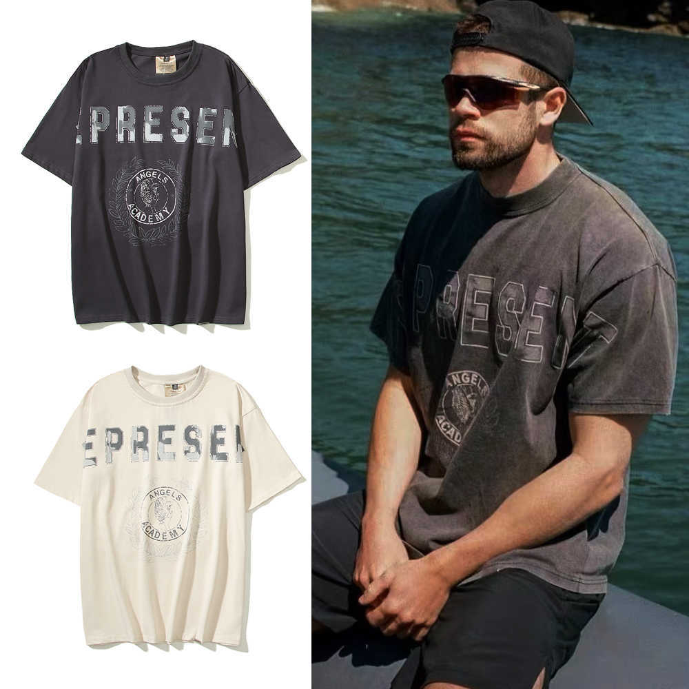

ESS Tees T-Shirts fashion clothing CRRESPRESENTCLO Angel Academy Short sleeved VTG High Street Unisex Loose niche T-shirt FOG Trendy Brand mens womens, Dark gray