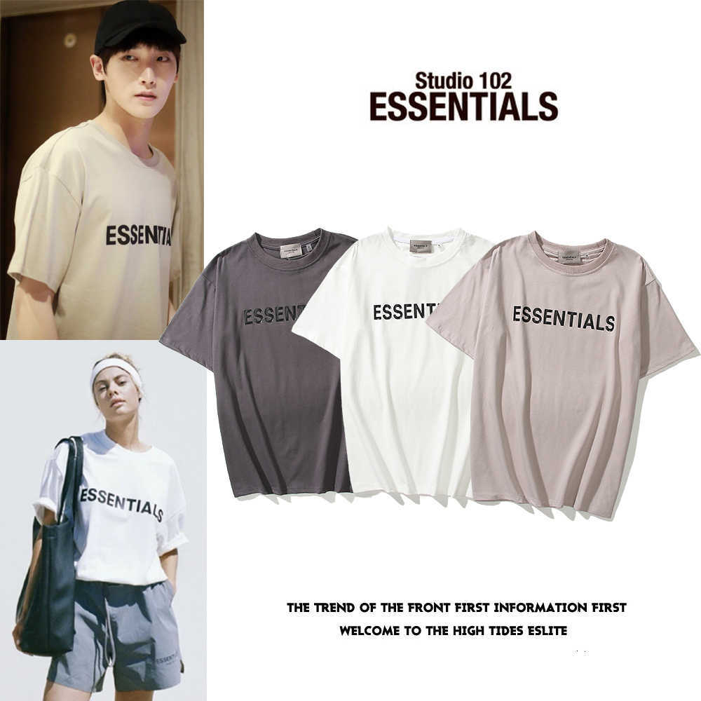 

ESS Tees T-Shirts fashion clothing FEARs OF GOD double thread ESSEN new chest letter pressure glue short sleeve fog high street Mens Womens T-shirt, Khaki