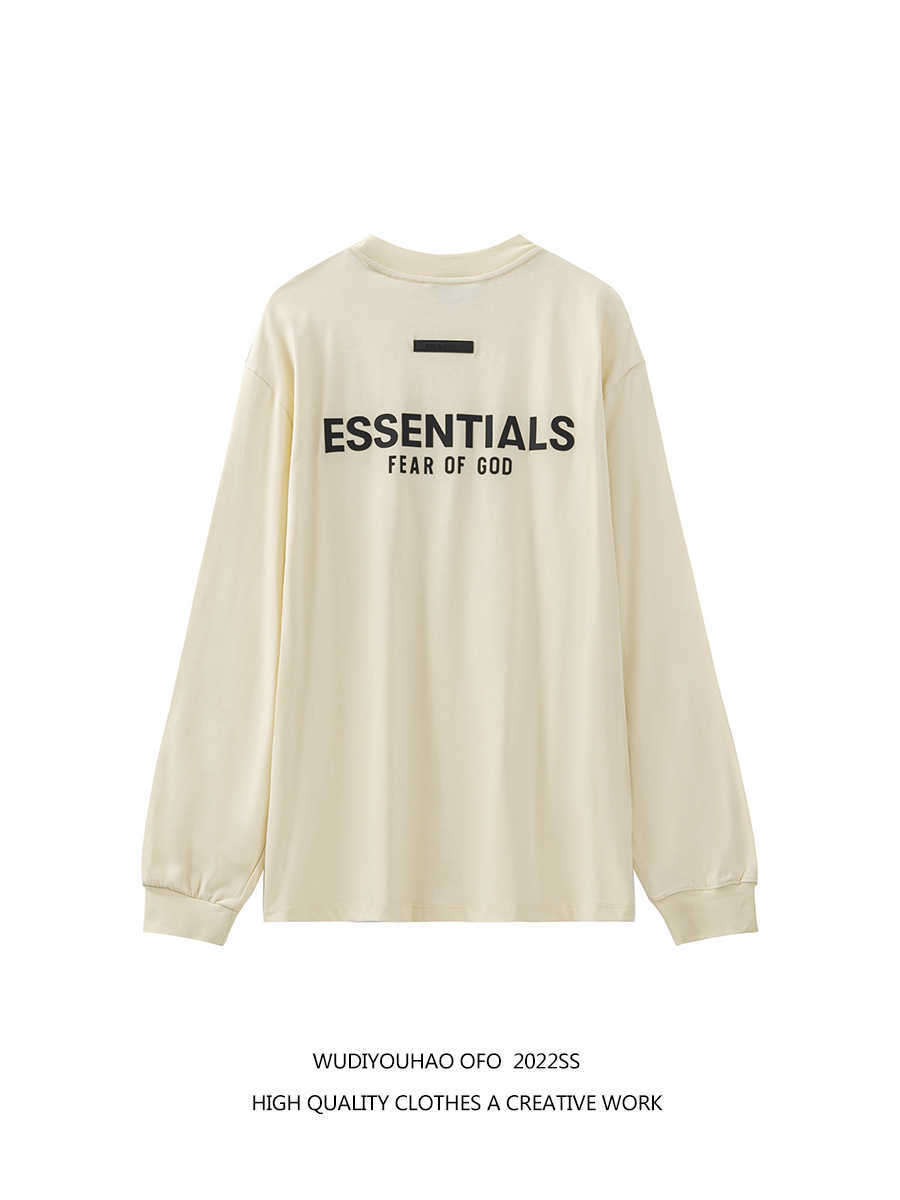 

ESS Tees T-Shirts Luxury Designer fashion clothing FEARs OF GOD ESSEN Pressed Adhesive Long Sleeve T-shirt for Mens Womens Loose FOG American Underlay Top, Camel