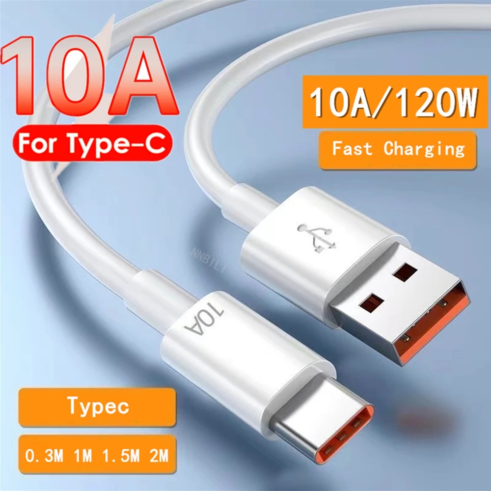 

10A Type C USB Cable Super Fast Charge Cable For Huawei Mate 40 Xiaomi Samsung Honor 50 Quick Charge USB C Cables Data Cord, White