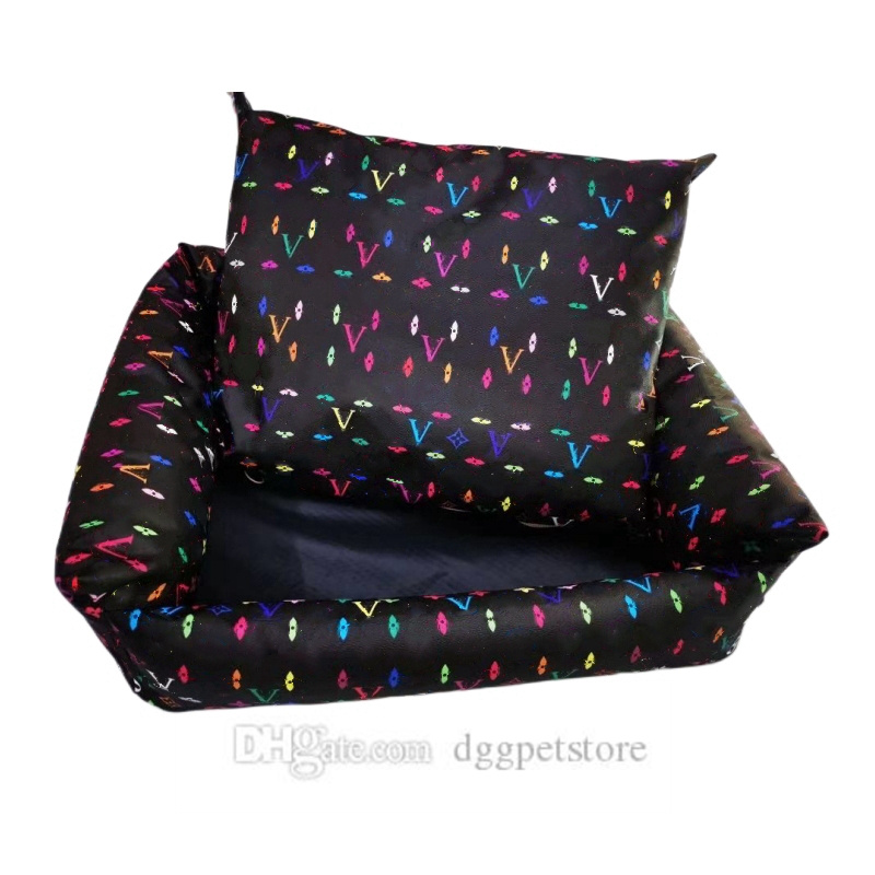 

Designer Dog Beds PU Leather Dog Kennel Classic Letter Pattern Easy to Clean Rectangle Cool Soft Padding with Nonskid Bottom Pet Bed for Small Medium Dogs Black L M15, Red