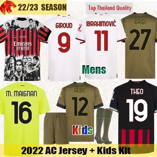 

22 23 AC Soccer Jerseys IBRAHIMOVIC MILANs Maglia da calcio ORIGI 2022 2023 ADLI BRAHIM GIROUD TONALI REBIC R. LEAO THEO Football Shirt Mens Jersey Kids Kit FIF, 2223 home1