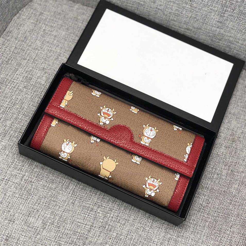 

Top Quality Men Women Doraemons Card Wallet Purse Handbags Genuine Leather Gold Zipped Money Pocket Cards Designers Bags with Box317l, Color 1