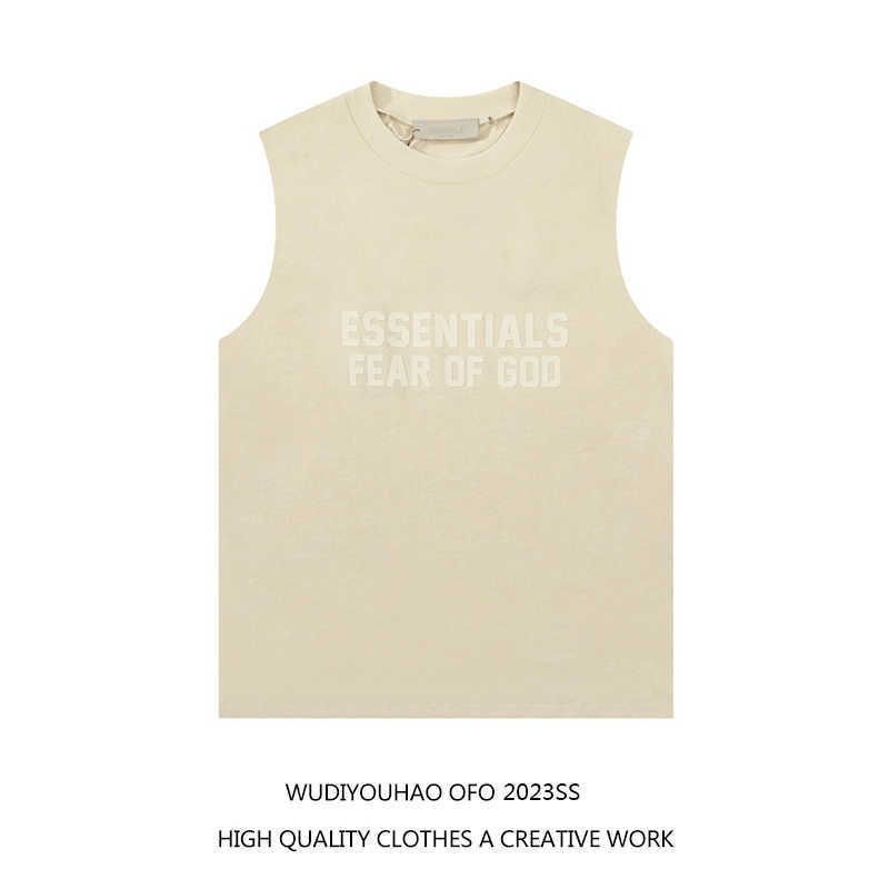 

ESS Tees T-Shirts Luxury Designer fashion clothing FEARs OF GOD FOG ESSEN Flocked American Casual Sports Sleeveless T-shirt Tank Top for Men, Brown