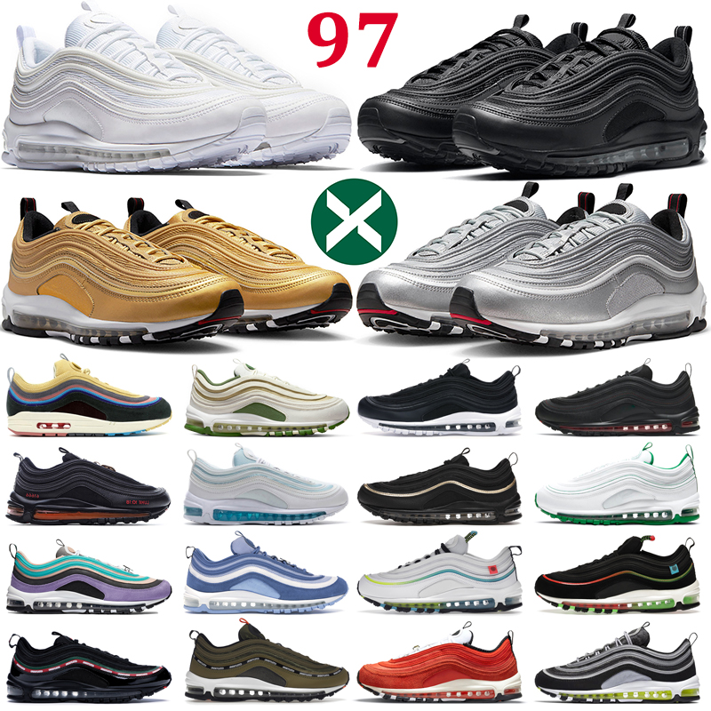 

97 running shoes men women 97s Triple Black White Sean Wotherspoon Golden Silver Bullet University Red Sail Treeline Jesus mens trainers outdoor sports sneakers, 34