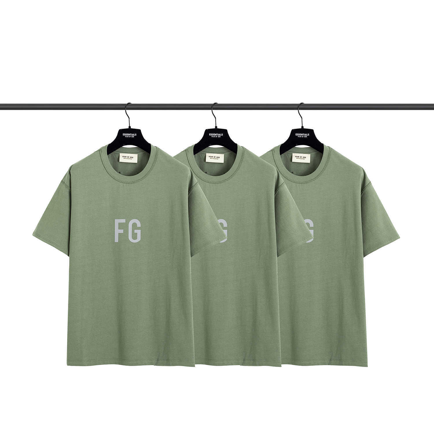 

ESS Tees T-Shirts fashion clothing FEARs OF GOD FOG Season 6 Main Line FG Rich Reflective High Street Loose Versatile T-shirt for mens womens, Fg main line green rich short sleeve