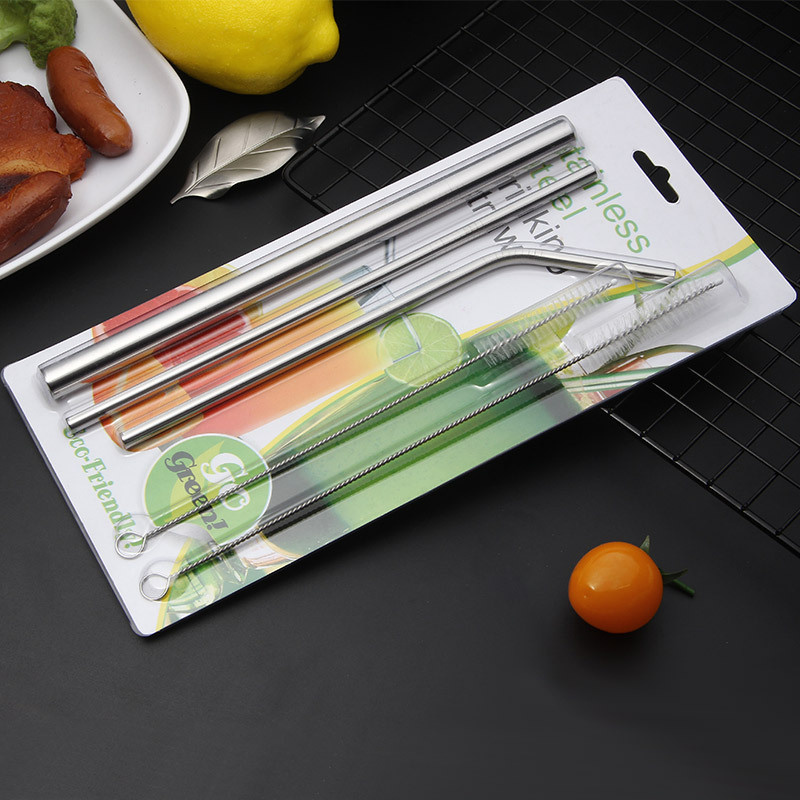 3+2 Colorful Stainless Steel Straw Set Gold Straw Straight Bend Straw Blister Packing-image-408995470