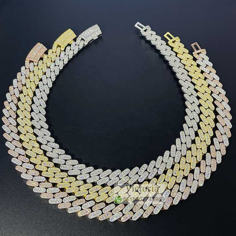 

Sterling Silver 925 White Gold Miami Cuban Link Iced Out Lab Diamond Moissanite Cuban Chain