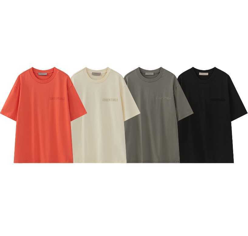 

ESS Tees T-Shirts fashion clothing FEARs OF GOD FOG ESSEN Season 8 Flocking Letter Printing Men's Women's High Street Loose Casual Short Sleeve T-shirt, Taupe