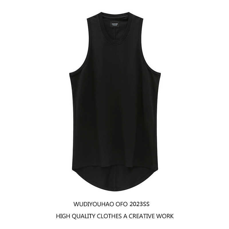 

ESS Tees T-Shirts fashion clothing FEARs OF GOD Underlay Tank Top Hip Hop High Street Irregular FOG Sleeveless T-shirt Round Neck Solid Color Long Style Versatile, Black