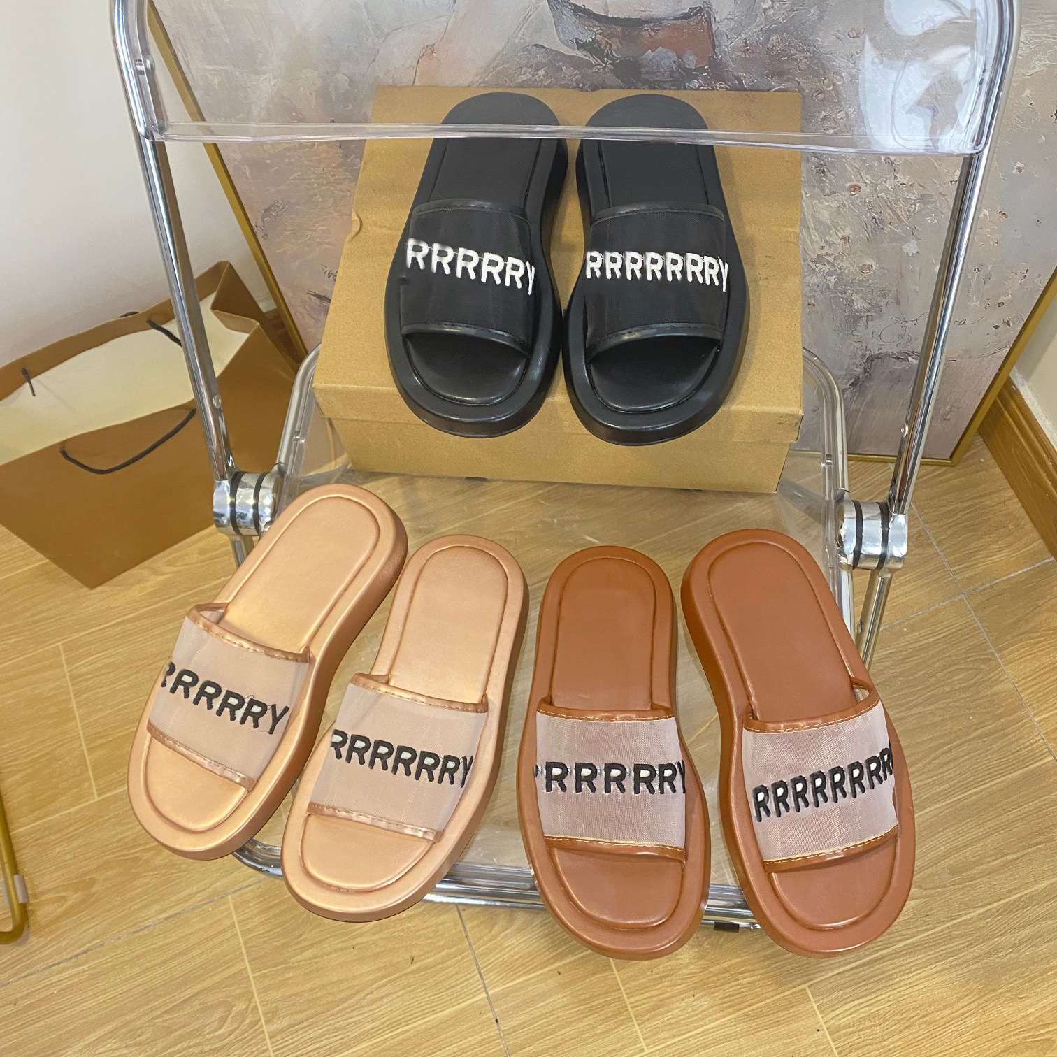 

Designer buffalo plaid slippers BUR luxury summer fashion flat women slides slip-on sandal platform rubber sole slider 35-41 beach pool pillow Slide shoes