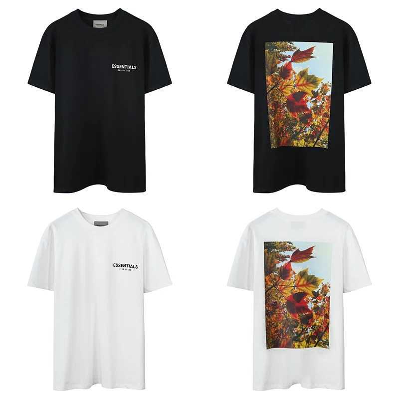 

ESS Tees T-Shirts Luxury Designer fashion clothing FEARs OF GOD ESSEN Maple Leaf Print Short Sleeve Men's FOG Fashion Brand Couple Loose T-shirt Women, Black