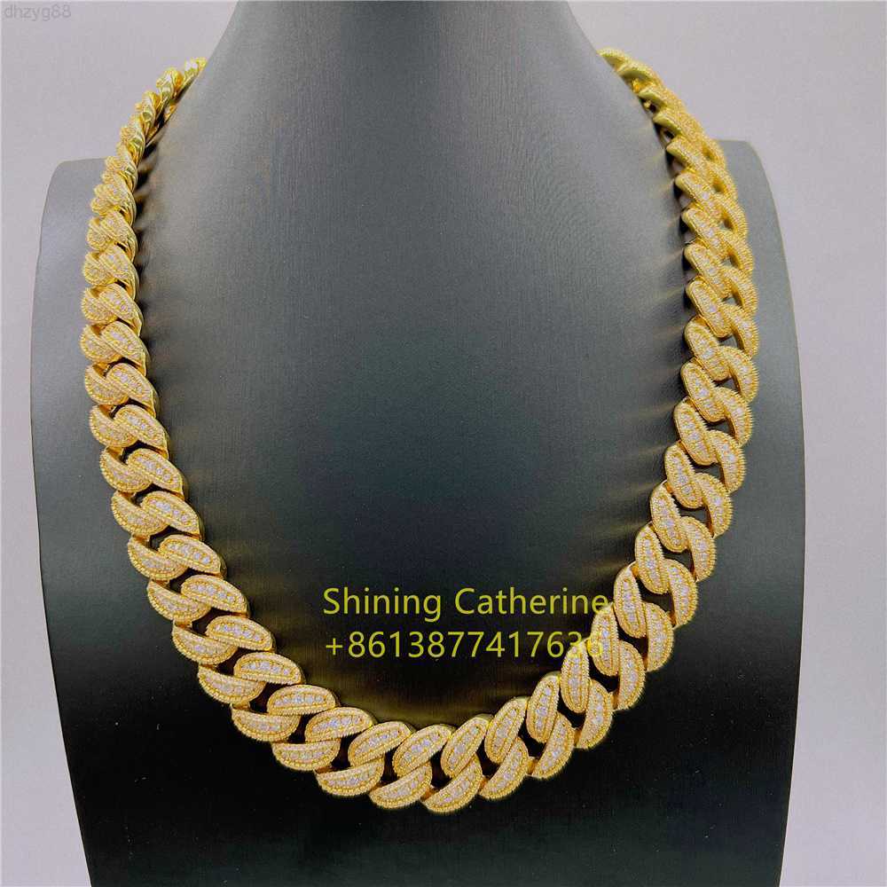 

18mm Luxury Jewelry Vvs Lab Diamond Sterling Silver 925 White Gold Men Hip Hop Bling Baguette Moissanite Cuban Chain Necklace