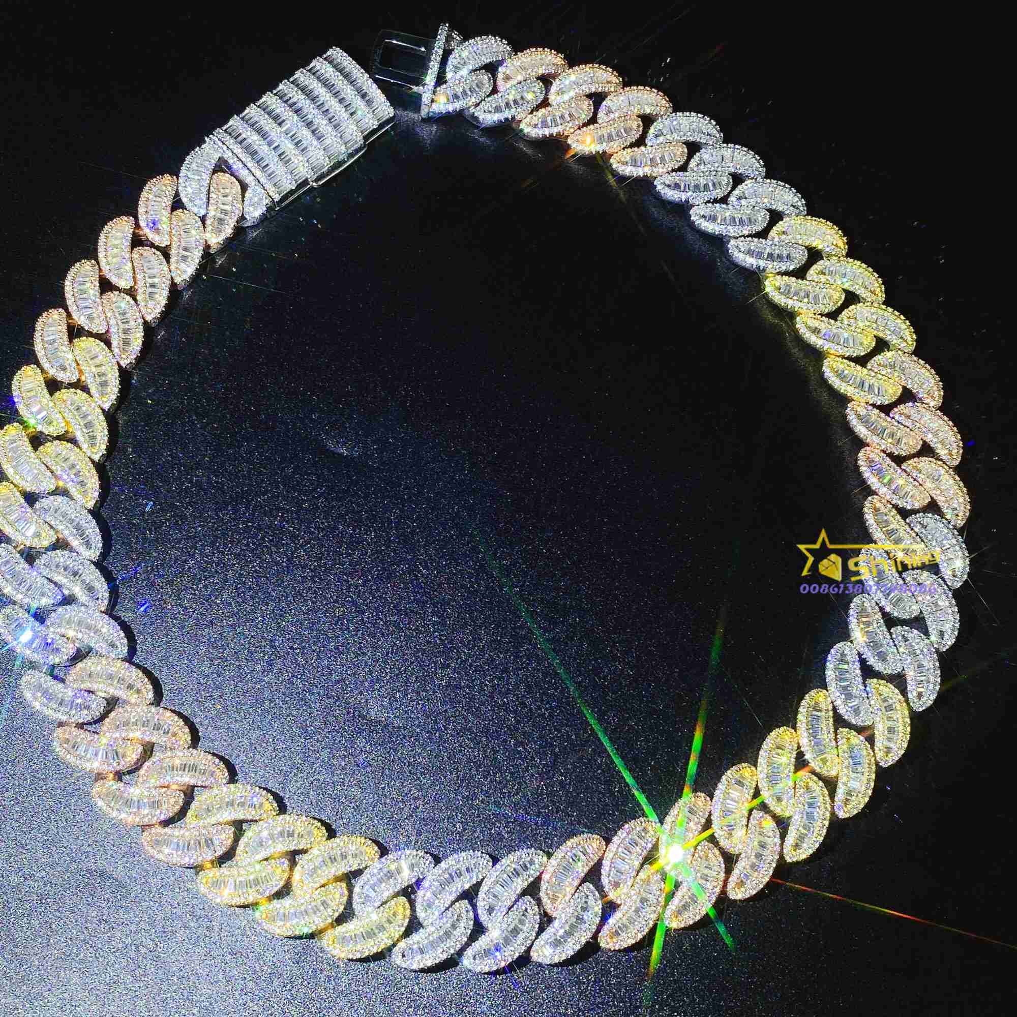 

Hip Hop Bling S925 Sterling Silver Iced Out Vvs Diamond Moissanite 20mm Cuban Link Tri Color Plated Cuban Chain Necklace