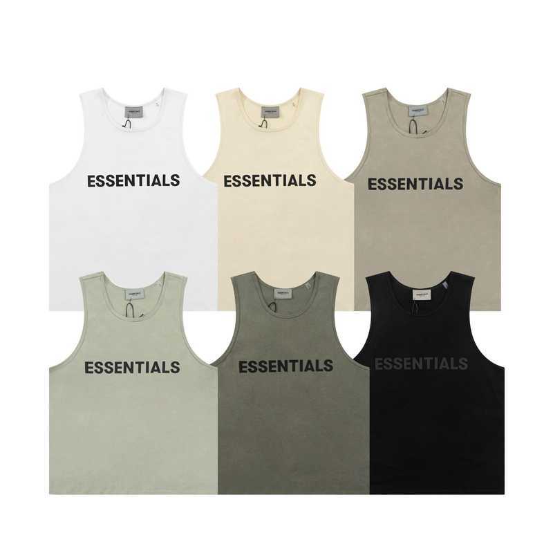 

ESS Tees T-Shirts fashion clothing FEARs OF GOD ESSEN New Stereo Adhesive Letter High Street Sports Tank Top for Mens Womens FOG Loose Sweetheart Sleeveless T-shirt, Brown