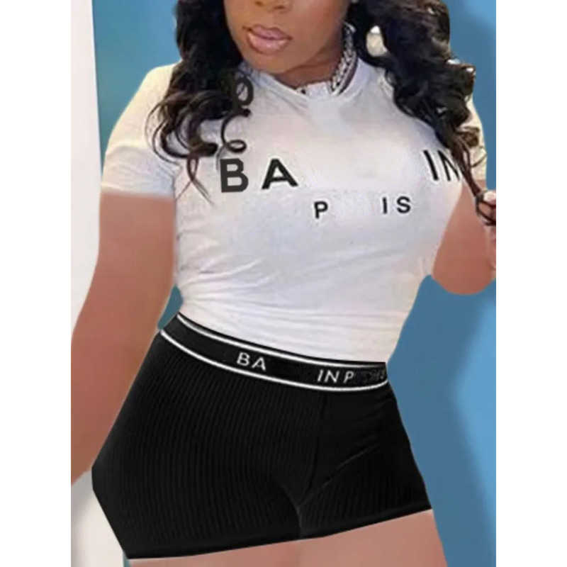 

womens tracksuits designer t shirt round neck tank top summer shorts printed sexy bikini yoga clothes quick drying sportswear yoga pants 2 piece set, No logo white t-shirt