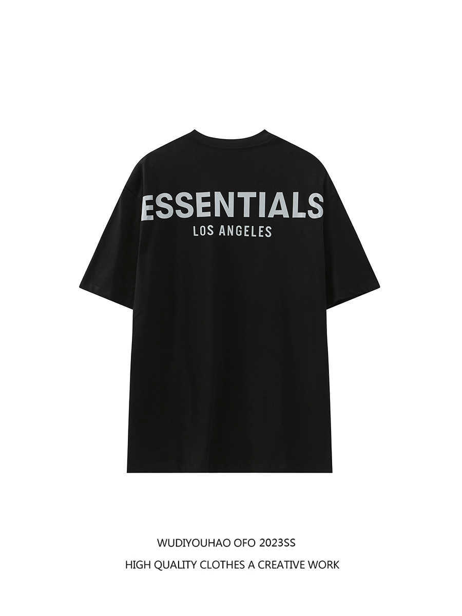 

ESS Tees T-Shirts Luxury Designer fashion clothing Fog FEARs OF GOD ESSEN Los Angeles limited high street reflective short sleeve couple t-shirt men, Black