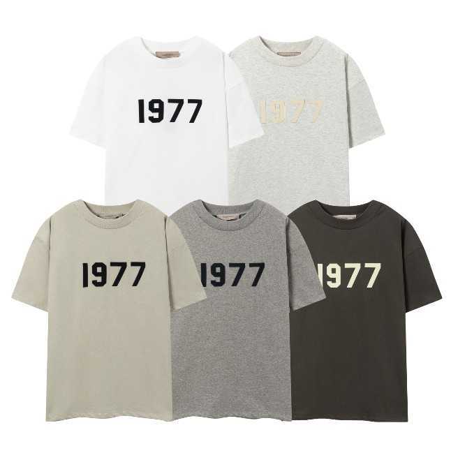 

ESS Tees T-Shirts fashion clothing FEARs OF GOD FOG ESSEN Flocking 1977 Printed Short Sleeve American High Street Loose Cotton Round Neck T-shirt Summer, Iron-gray
