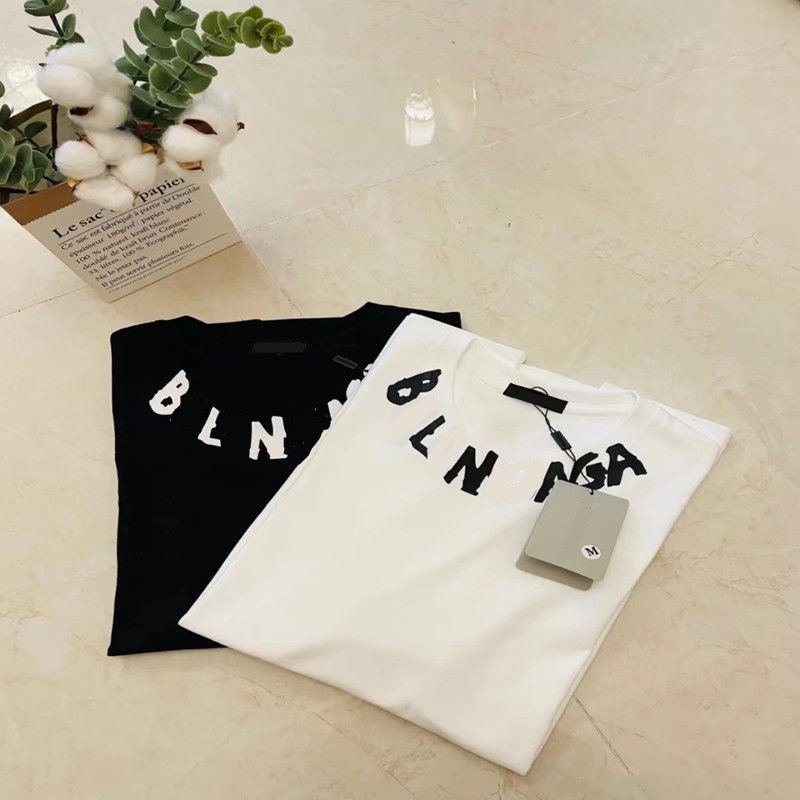 

Mens Plus Tees Womens Fashion Causal Short Sleeve Tshirt Printed Cursive Letters Pure Cotton Bottomed T-shirt Unisex Couple Large Loose, Black