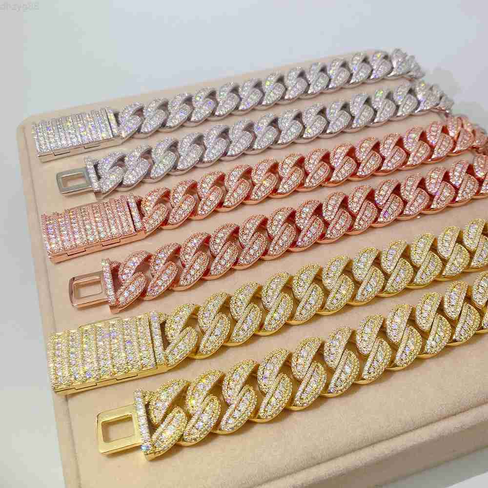 

Pass Diamond Tester Sterling Silver 3 Rows Diamond Mens 20mm Hip Hop Iced Out Cuban Link Chain Necklace