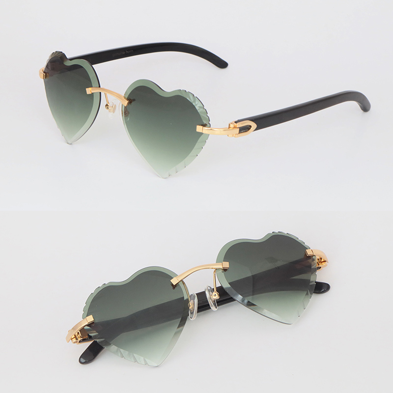 

wholesale Floating frame Rimless Sunglasses for Man Original Black Buffalo Horn Sun glasses Luxury Peach Heart Model male and female diamond Cut Vintage Sunglasses