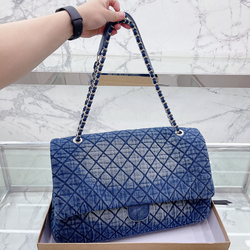 

Channel Denim Blue CC Flap Bag Luxury Designer Women's Handbag Crossbody Tote Shopping Shoulder Bag Vintage Embroidery Print Silver Hardware Bags, Black-denim