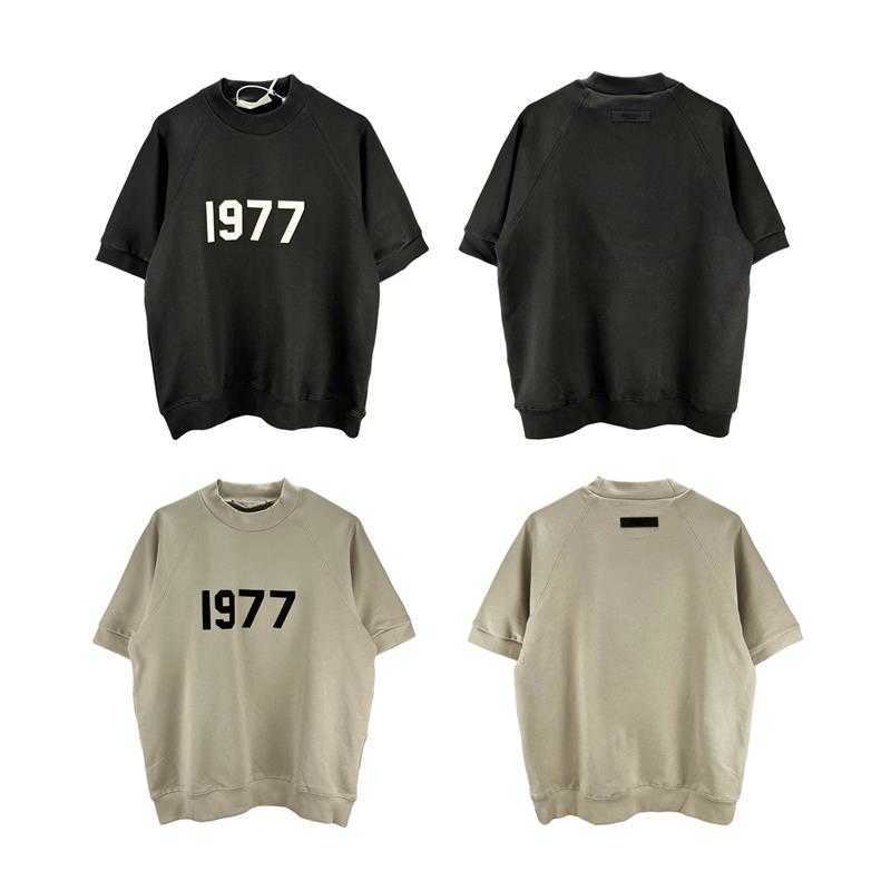 

ESS Tees T-Shirts Luxury Designer fashion clothing FEARs OF GOD FOG ESSEN Season 8 1977 Off Shoulder Short Sleeve Sweater Unisex High Street FOG Half Sleeve, Black