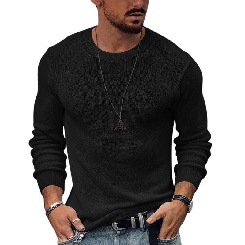

Men's Sweaters Casual Slim Long-sleeved Sweater Solid Color Round Neck Bottoming Shirt Warm Fit, White
