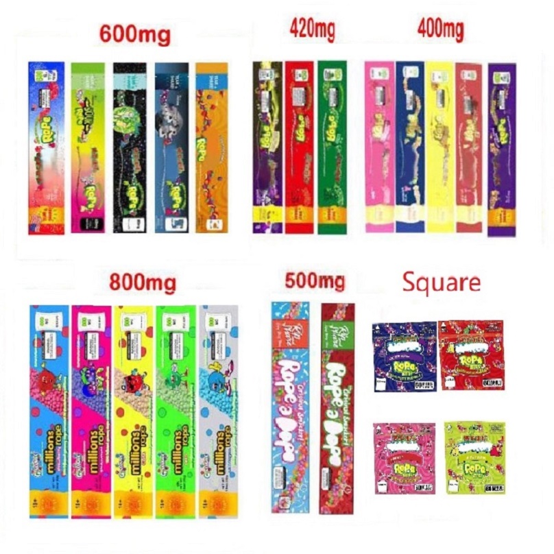 

Millions Rope Empty Packaging Bag Package Infused Gummy rope Three Edge-Sealing 400Mg 420Mg 600Mg 500Mg 800Mg Square 24 Types