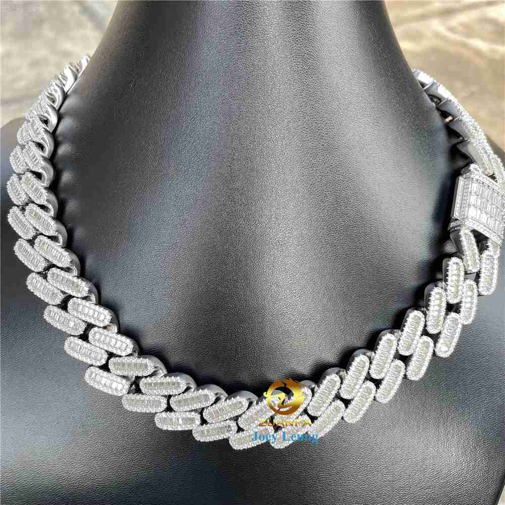 

Pass Diamond Tester 18mm 925 Silver Mens Vvs Moissanite Diamond Hip Hop Jewelry Fully Iced Out Baguette Miami Cuban Link Chain