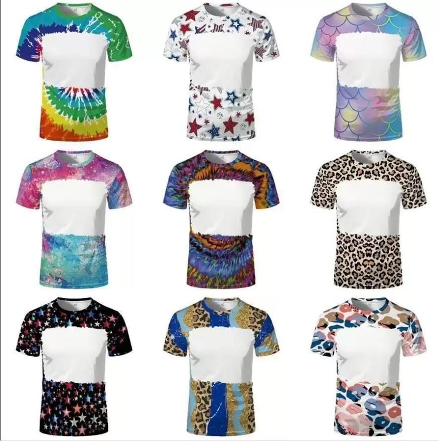 Wholesale Sublimation Bleached Shirts Heat Transfer Blank Bleach Shirt Bleached Polyester T-Shirts US Men Women Party Supplies Stock