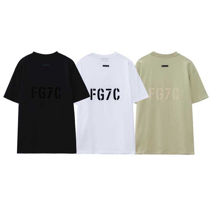 

ESS Tees T-Shirts fashion clothing FEARs OF GOD Fog new season 7 fg7c letter flocking short sleeve T-shirt American high street couple fashion brand loose Mens Womens, Green