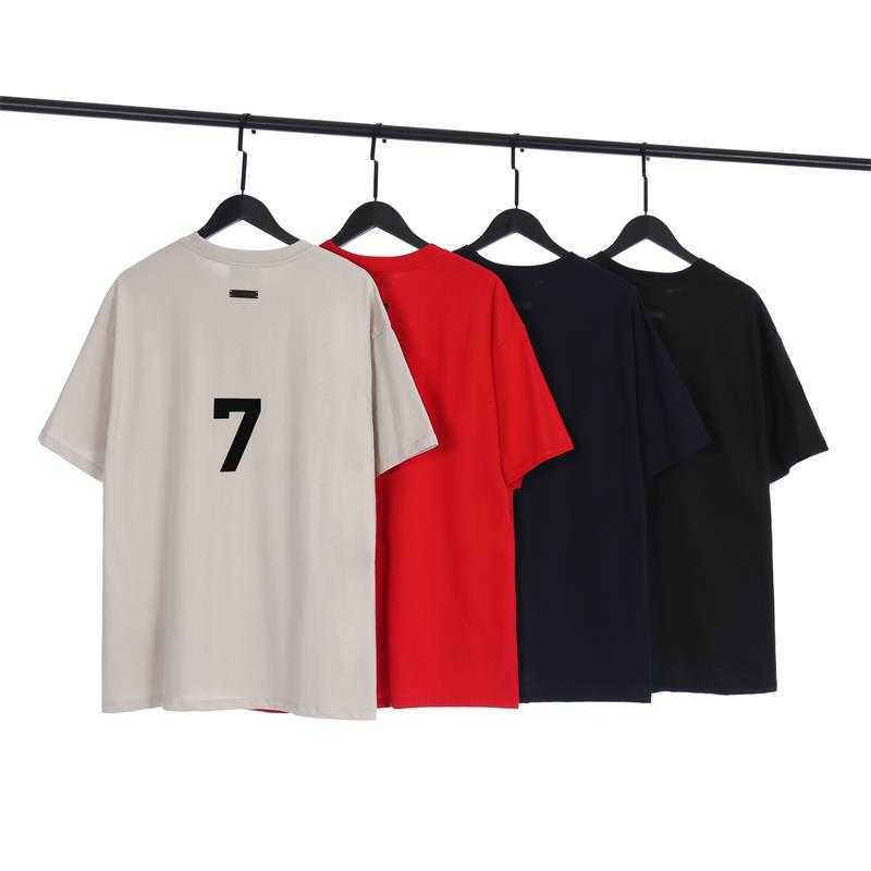 

ESS Tees T-Shirts Luxury Designer fashion clothing FEARs OF GOD Season 7 American High Street Fashion Brand Digital 7 Flocking Couple FOG Short Sleeve T-shirt, Red