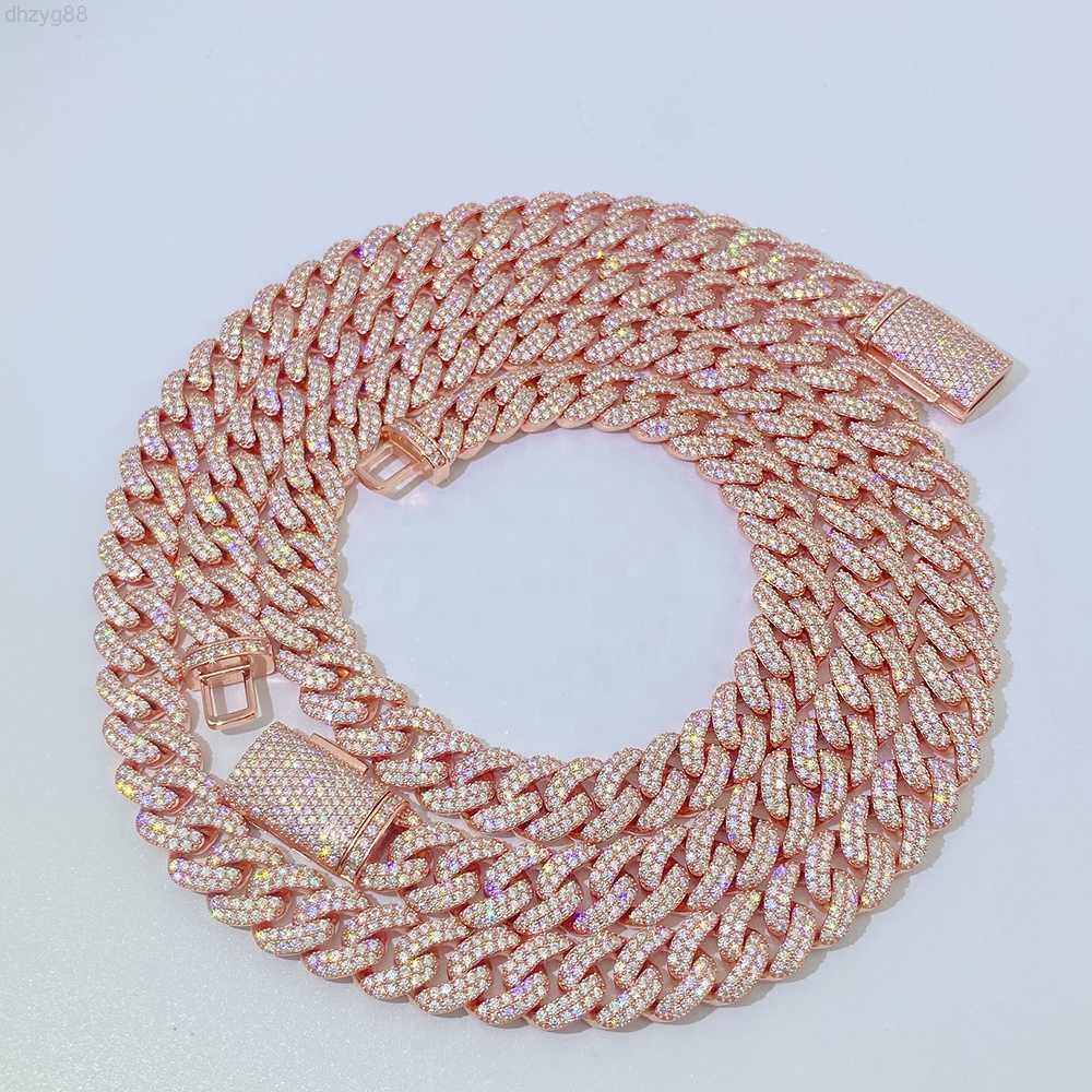 

Wholesale Rose Gold Pass Diamond Tester Moissanite S925 13mm Trendy Men's Hip 13mm Iced Out Cuban Link Chain