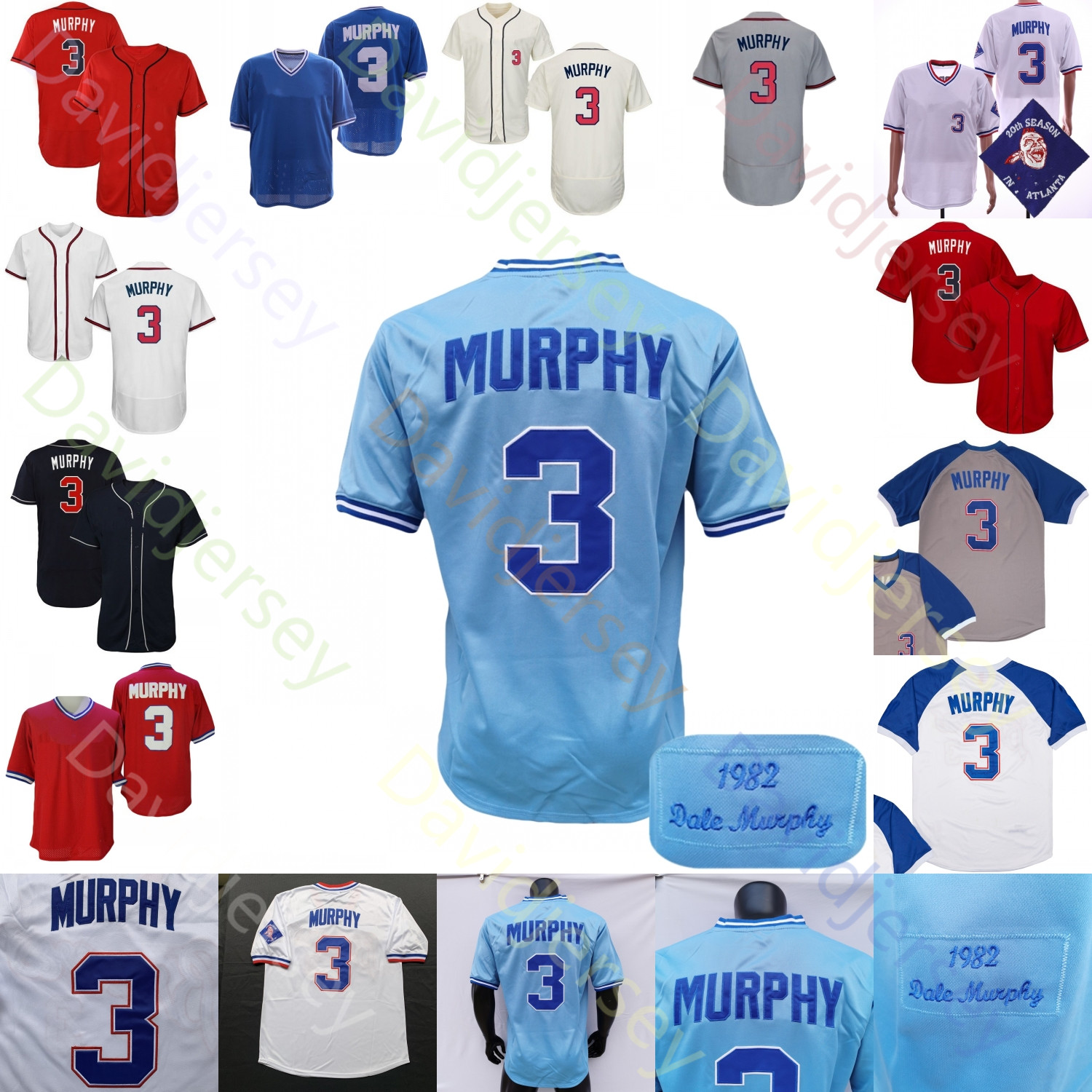 

Dale Murphy Jersey 1980 Red Mesh BP 1982 Grey Pullover 20th Navy White Cream Player Fans Version Size S-3XL