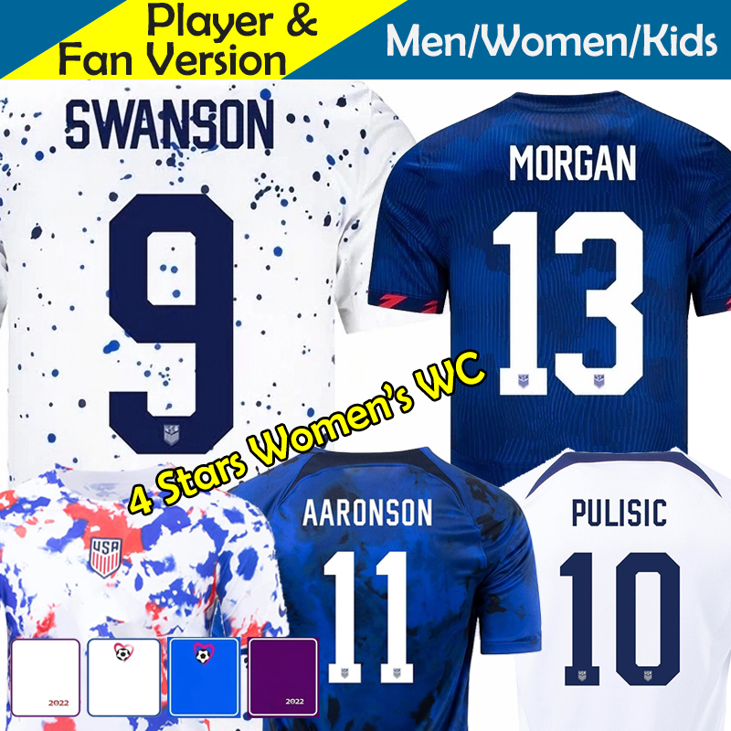 

USAS Soccer Jerseys 2023 USWNT 4 Stars Woman Kids Kit USMNT 22/23 Maillot de Football Shirts Men Player Version 2022 2024 Women's Training World Cup PULISIC SMITH MORGAN, Women away wc patch