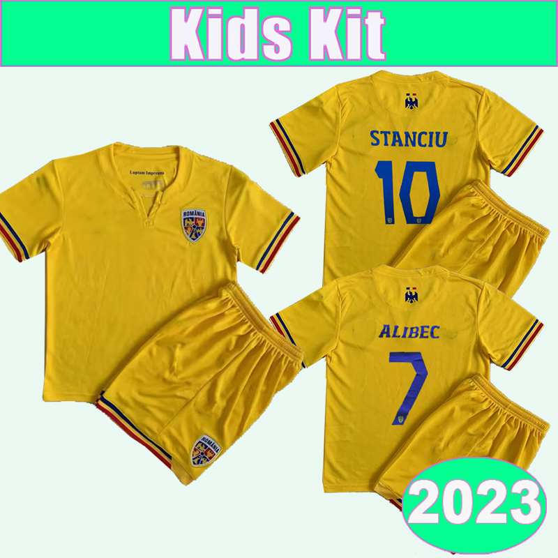 

2023 Romania STANCIU Kids Kit Soccer Jerseys ALIBEC STANCIU Home Yellow Child Suit Football Shirts Short Sleeve Uniforms, Tz13330 2023 home no socks