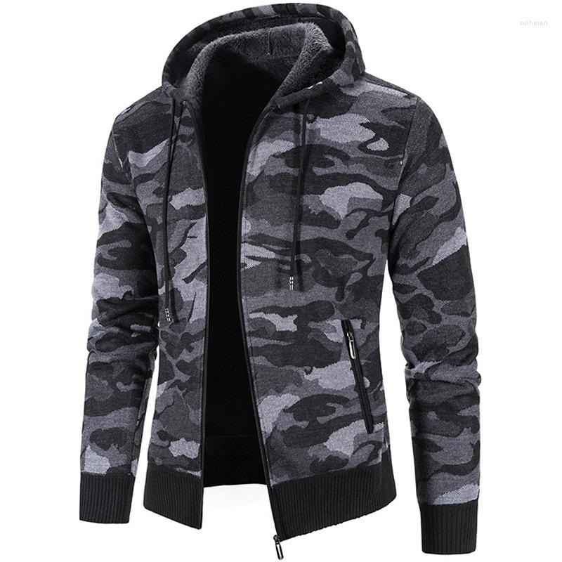 

Men's Sweaters Autumn Hooded Men's Sweater With Thick And Velvet Cardigan Knitted Coat Camouflage Hoodies Jacket -4XL MY921, 8866 beige