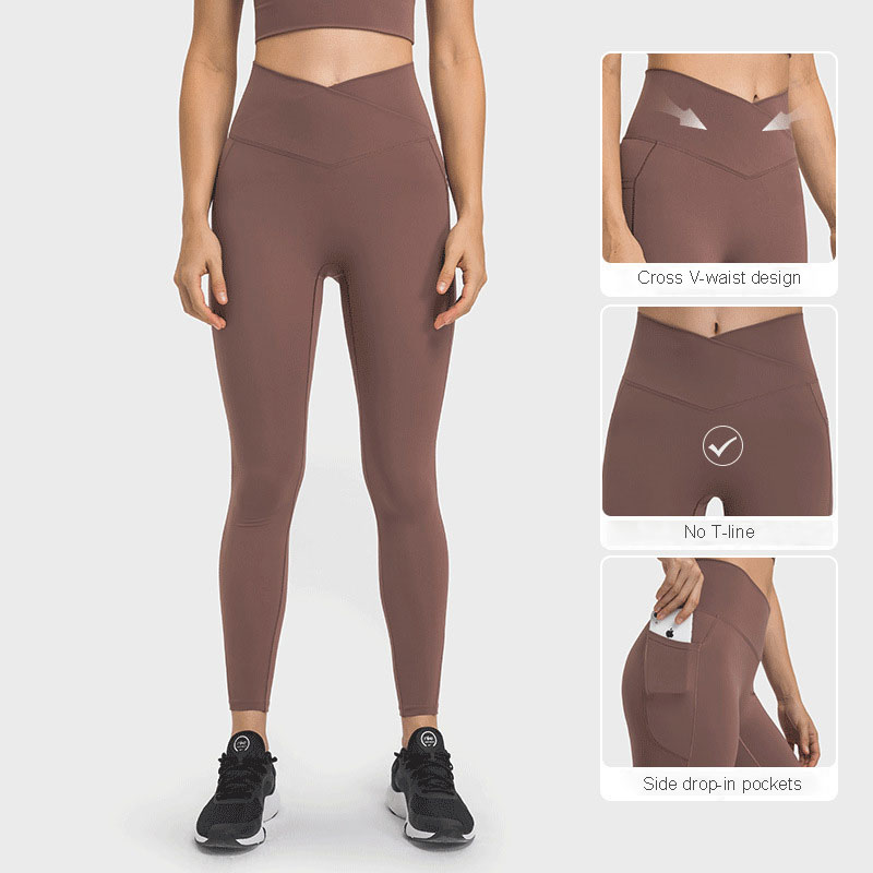

L199 V-Waist Pant High Rise Tights Yoga Pants Women Elastic Leggings No T-Line Sweatpants Running Sports Trousers, Smoke brown
