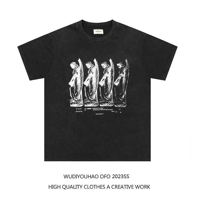 

ESS Tees T-Shirts Luxury Designer fashion clothing FEARs OF GOD FOG American Vintage Free Statue Wash Short Sleeve T-shirt Loose Fit Men's Women's Trend, Black
