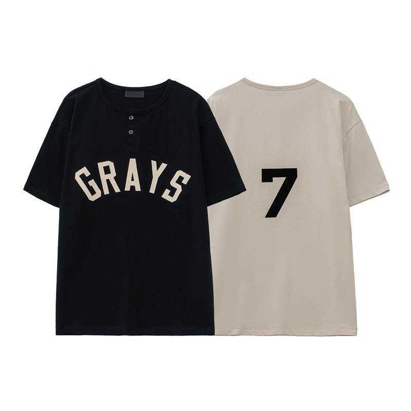 

ESS Tees T-Shirts Luxury Designer fashion clothing Fog FEARs OF GOD Season 7 grays flocking printing high street fashion brand Henry collar short sleeve T-shirt, Black