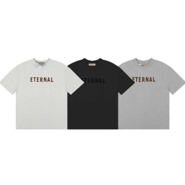 

ESS Tees T-Shirts Luxury Designer fashion clothing FEARs OF GOD FOG ESSEN Limited ETERNAL Flocked Letter T-shirt Simple Loose Casual Short Sleeve Mens Womens, Black