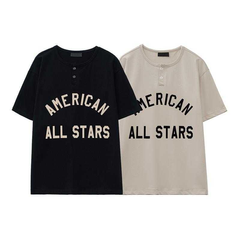 

ESS Tees T-Shirts Luxury Designer fashion clothing FOG FEARs OF GOD Season 7 High Street Henry Collar All Stars Flocked AMERICAN Short Sleeves, Black